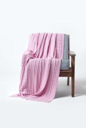 Homescapes Cotton Cable Knit Throw Soft & Cosy Vintage Blanket in Pink - Size: 150 cm x 200 cm - thumbnail 2