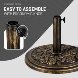 Keplin Parasol Base Stand 12kg, Umbrella Holder for Garden - Fits 45mm Pole in Bronze - thumbnail 3