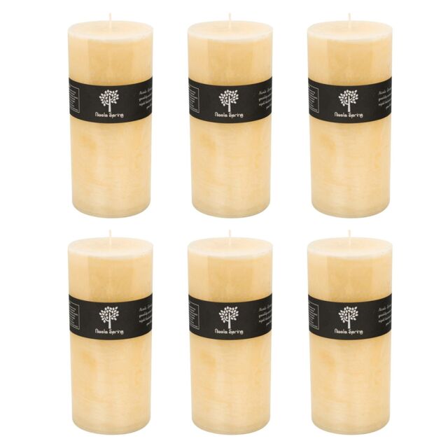 Nicola Spring Round Vanilla Pillar Candles - 140 Hours - Cream - Pack of 6 in Beige - image 1