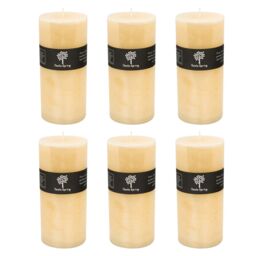 Nicola Spring Round Vanilla Pillar Candles - 140 Hours - Cream - Pack of 6 in Beige