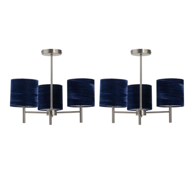 First Choice Lighting Set of 2 Brea - Antique Brass Light Fittings & Navy Blue Velvet Shades in Gold - image 1