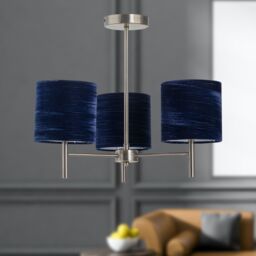 First Choice Lighting Set of 2 Brea - Antique Brass Light Fittings & Navy Blue Velvet Shades in Gold - thumbnail 5