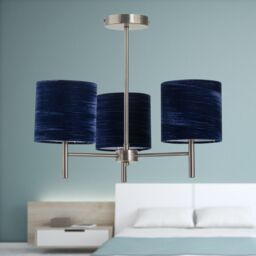 First Choice Lighting Set of 2 Brea - Antique Brass Light Fittings & Navy Blue Velvet Shades in Gold - thumbnail 4