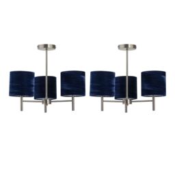 First Choice Lighting Set of 2 Brea - Antique Brass Light Fittings & Navy Blue Velvet Shades in Gold