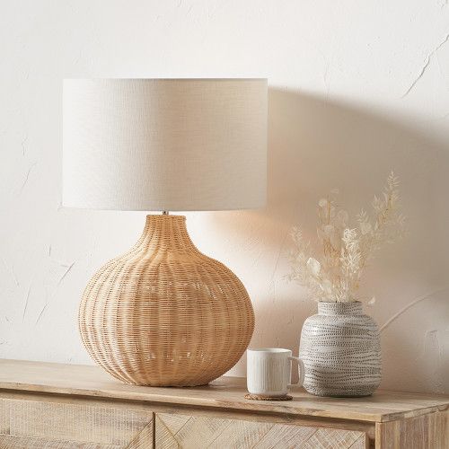 Ruma Round Rattan Table Lamp with Cylinder Shade in Natural - image 1