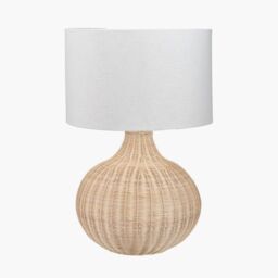 Ruma Round Rattan Table Lamp with Cylinder Shade in Natural - thumbnail 2