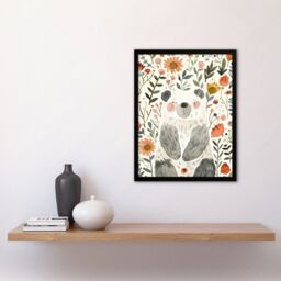 "Artery8 Happy Cute Baby Bear with Flowers Watercolour Framed Wall Art - Size: W12"" x H16""" - thumbnail 4