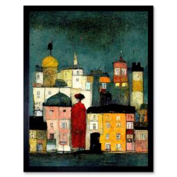 "Artery8 Wall Art Print Onlooker Quirky Colourful Street Scene Art Framed in Black - Size: W12"" x H16""" - thumbnail 1
