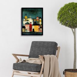 "Artery8 Wall Art Print Onlooker Quirky Colourful Street Scene Art Framed in Black - Size: W12"" x H16""" - thumbnail 2
