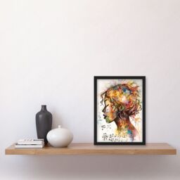 Artery8 Musical Meditation Synesthesia Woman Listening to Music Modern Watercolour Painting Artwork Framed Wall Art Print A4 in Black - thumbnail 2