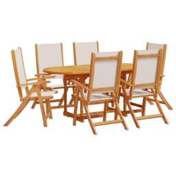 Berkfield Home 7 Piece Garden Dining Set Solid Wood Acacia & Textilene in Brown - thumbnail 2