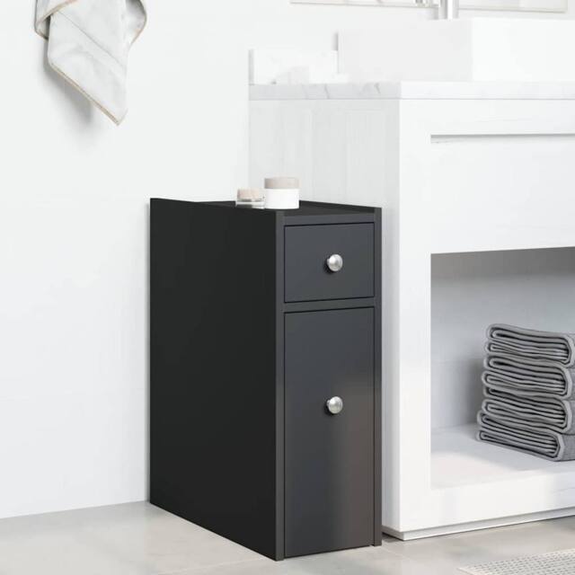 Berkfield Home Narrow Bathroom Cupboard with Wheels Black Engineered Wood - image 1
