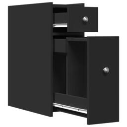 Berkfield Home Narrow Bathroom Cupboard with Wheels Black Engineered Wood - thumbnail 7