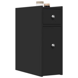 Berkfield Home Narrow Bathroom Cupboard with Wheels Black Engineered Wood - thumbnail 2
