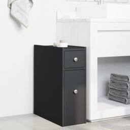 Berkfield Home Narrow Bathroom Cupboard with Wheels Black Engineered Wood - thumbnail 1