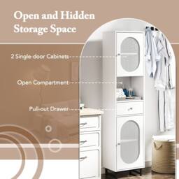 Gymax 170cm Bathroom Tall Cabinet Floor Cabinet With 2 PE Rattan Doors in White - thumbnail 6