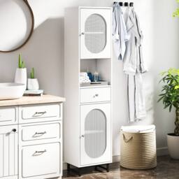 Gymax 170cm Bathroom Tall Cabinet Floor Cabinet With 2 PE Rattan Doors in White - thumbnail 3