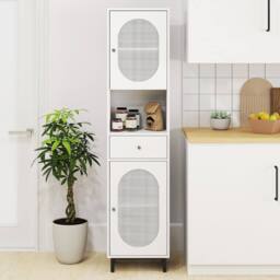 Gymax 170cm Bathroom Tall Cabinet Floor Cabinet With 2 PE Rattan Doors in White - thumbnail 5