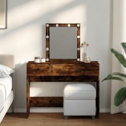 Berkfield Home Dressing Table with LED Smoked Oak 100x40x130 cm in Brown - Size: 100 x 40 x 130 cm