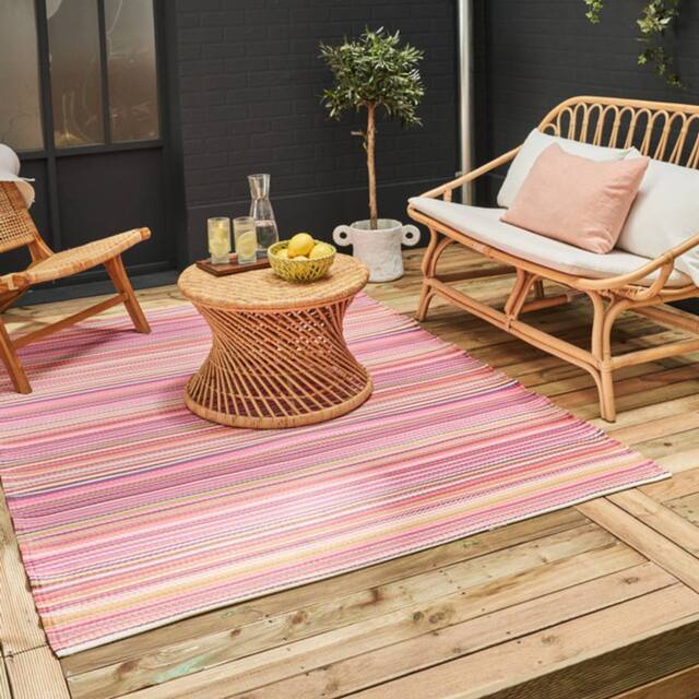 THE RUGS Reversible Weatherproof Outdoor Garden Patio Rug Striped Rainbow 1020 in Pink - Size: 180 cm x 270 cm - image 1