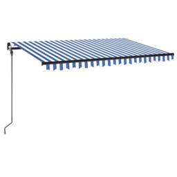 Berkfield Home Manual Retractable Awning with LED 400x300 cm Blue & White - thumbnail 3