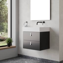 Banyetti Invicta 600mm Wall Hung Vanity with Veneto No Tap Hole Basin - Matt Black - thumbnail 3