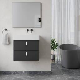 Banyetti Invicta 600mm Wall Hung Vanity with Veneto No Tap Hole Basin - Matt Black - thumbnail 1