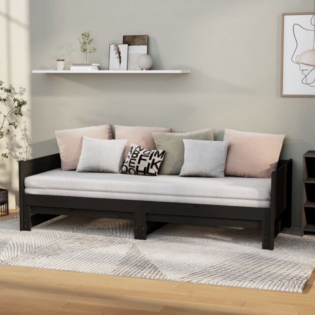 Berkfield Home Pull-out Day Bed Black Solid Wood Pine 2x(90x200) cm - image 1