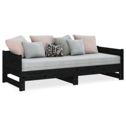 Berkfield Home Pull-out Day Bed Black Solid Wood Pine 2x(90x200) cm - thumbnail 4