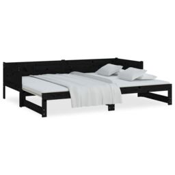 Berkfield Home Pull-out Day Bed Black Solid Wood Pine 2x(90x200) cm - thumbnail 6