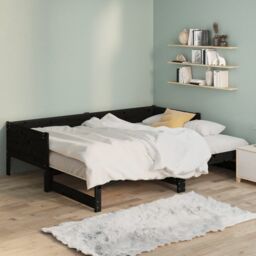Berkfield Home Pull-out Day Bed Black Solid Wood Pine 2x(90x200) cm - thumbnail 5