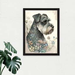 "Artery8 Wall Art Print Grey Schnauzer Dog & Spring Flowers Boho Portrait Watercolour Large Framed Wall Décor Art in White - Size: W18"" x H24""" - thumbnail 2