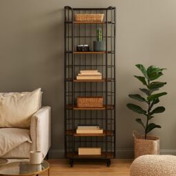 Orsina 6 Tier Shelf Unit, Industrial Shelf Unit, Modern Bookcase Shelving Unit, Delivered Fully Assembled in Black - thumbnail 1