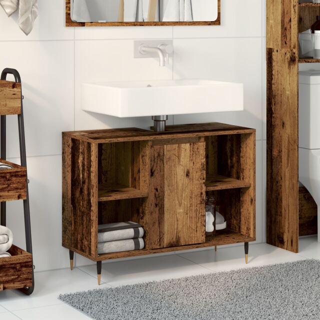 Berkfield Home Rustic Bathroom Vanity Old Wood Solid Wood Medium Storage in Brown - image 1