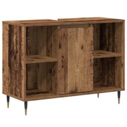 Berkfield Home Rustic Bathroom Vanity Old Wood Solid Wood Medium Storage in Brown - thumbnail 2