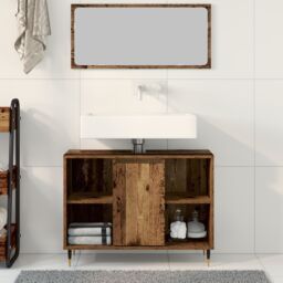 Berkfield Home Rustic Bathroom Vanity Old Wood Solid Wood Medium Storage in Brown - thumbnail 4
