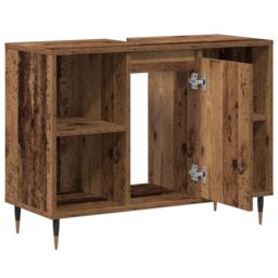 Berkfield Home Rustic Bathroom Vanity Old Wood Solid Wood Medium Storage in Brown - thumbnail 5