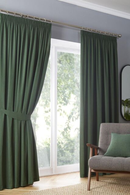 Fusion 'Dijon' Thermal & Blackout Fully Lined Pencil Pleat Curtains in Bottle Green - Size: 168 cm width x 229 cm drop - image 1