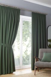 Fusion 'Dijon' Thermal & Blackout Fully Lined Pencil Pleat Curtains in Bottle Green - Size: 168 cm width x 229 cm drop - thumbnail 1