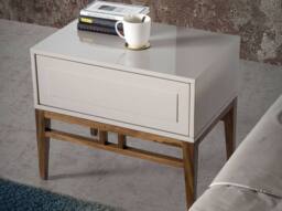 Angel Cerda Bedside Table, Beige Finish, Walnut Legs, 60 x 40 x 50 cm - thumbnail 3