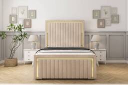 "Comfort Beds Boston Gold Naples Bed Frame - 50"" Upholstered Headboard in Light Sand - Size: Small Double" - thumbnail 2