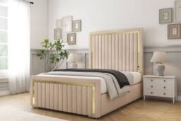 "Comfort Beds Boston Gold Naples Bed Frame - 50"" Upholstered Headboard in Light Sand - Size: Small Double" - thumbnail 1
