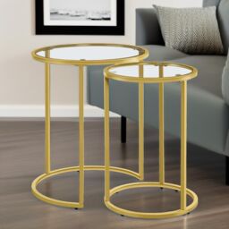 Rafaelo Mobilia Set Of 2 Round Gold Nesting Tables With Tempered Glass - thumbnail 5