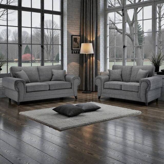 SNUG FURNITURE BIRMINGHAM LTD Wilcot 3+2 Grey Sofa Set Full-Back - image 1