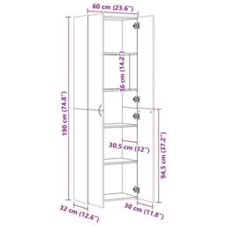 Berkfield Home Office Cabinet Concrete Grey 60x32x190 cm Engineered Wood - Size: 60 x 32 x 190 cm - thumbnail 8