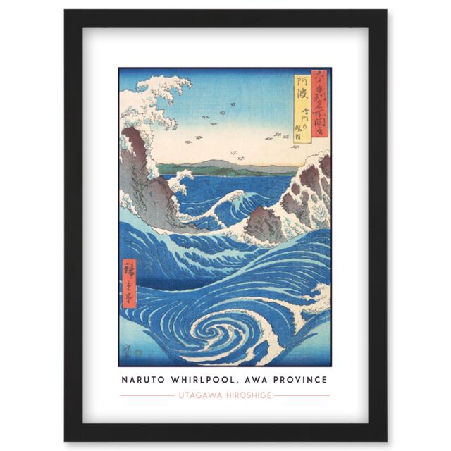 Artery8 Utagawa Hiroshige Naruto Whirlpool Awa Province Painting Artwork Framed Wall Art Print A4 in Black - image 1