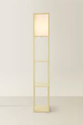 ValueLights Struttura Pastel Wooden Shelving Floor Lamp with Fabric Shade & Bulb in Yellow - thumbnail 3