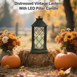 Bright Zeal Distressed BlackGold Vintage Lantern with LED Flicker Candle & Timer in Black - thumbnail 2