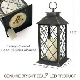Bright Zeal Distressed BlackGold Vintage Lantern with LED Flicker Candle & Timer in Black - thumbnail 4