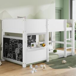 BTM Wooden Bunk Bed Single 90x190cm White with Shelf & Boards for Kids - Size: 90x190 cm - thumbnail 2